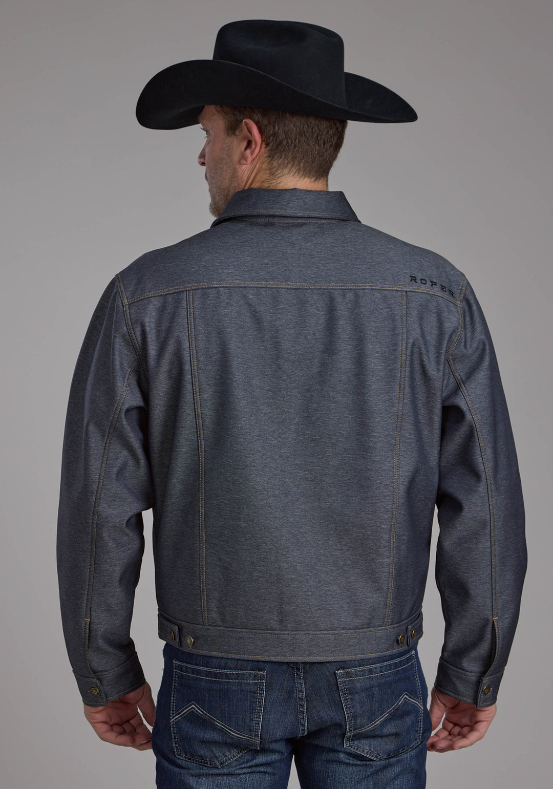MENS RAISED DENIM SOFTSHELL BUTTON JACKET