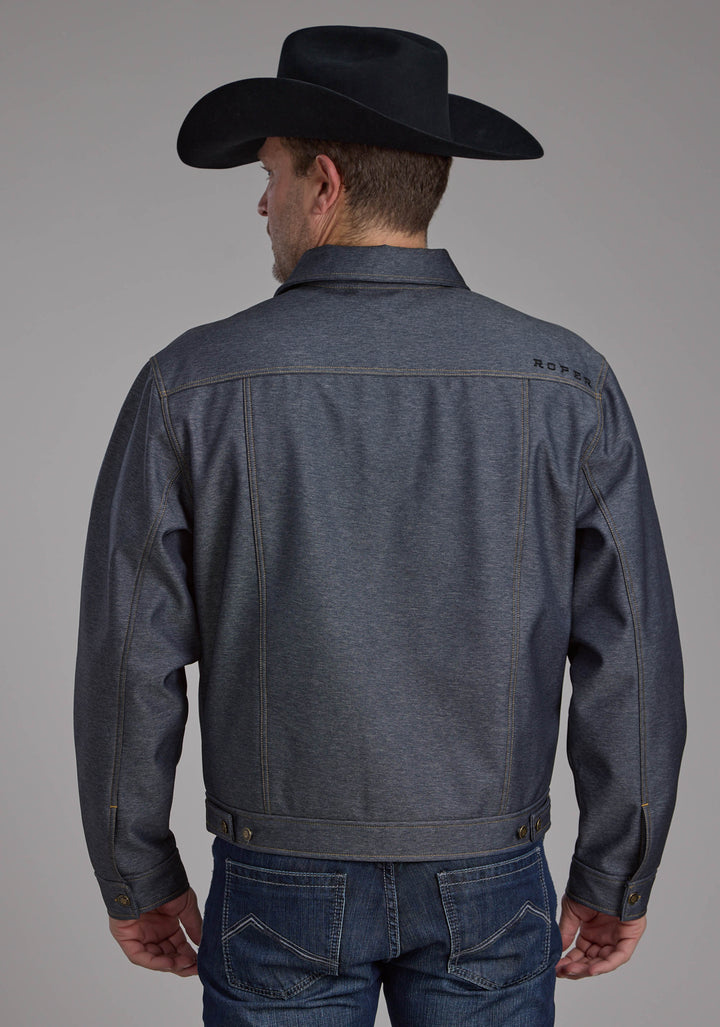 MENS RAISED DENIM SOFTSHELL BUTTON JACKET