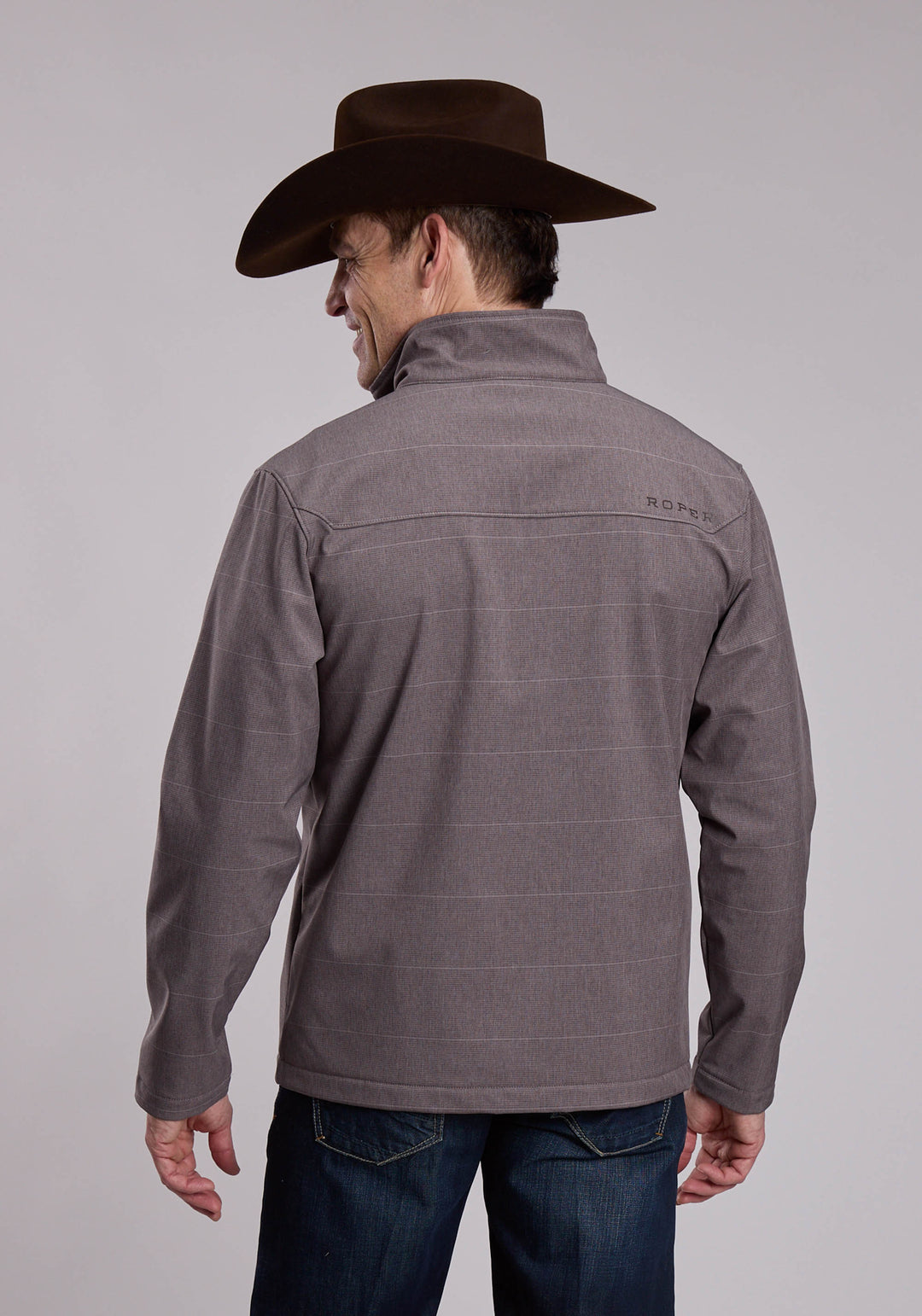 MENS ROPER COFFEE STRIPE SOFTSHELL WESTERN JACKET