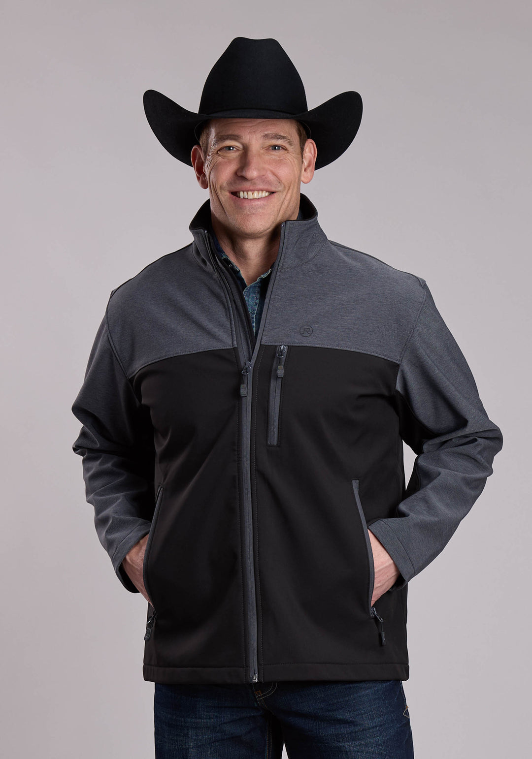 MENS ROPER CHARCOAL GREY AND BLACK COMBO WESTERN JACKET