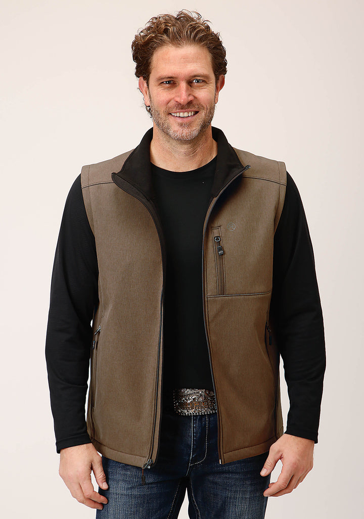 MENS HEATHER MOCHA SOFT SHELL VEST