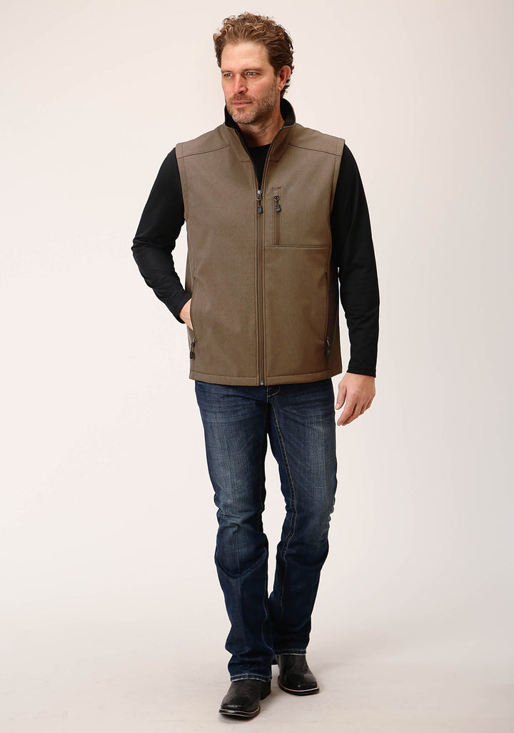 MENS HEATHER MOCHA SOFT SHELL VEST