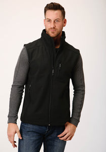 MENS BLACK SOFTSHELL WITH BLACK LINING ZIP FRONT VEST