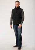 MENS BLACK SOFTSHELL WITH BLACK LINING ZIP FRONT VEST