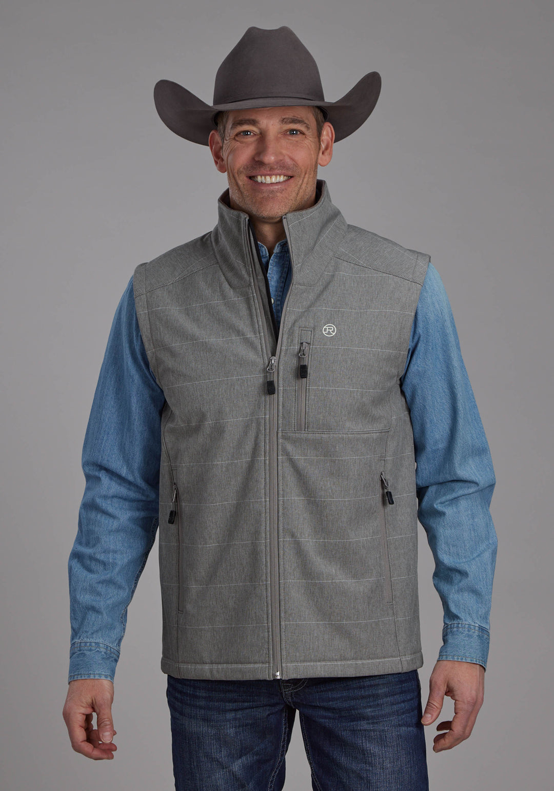 MENS TAUPE STRIPE WITH DARK TAUPE FLEECE ZIPPER JACKET