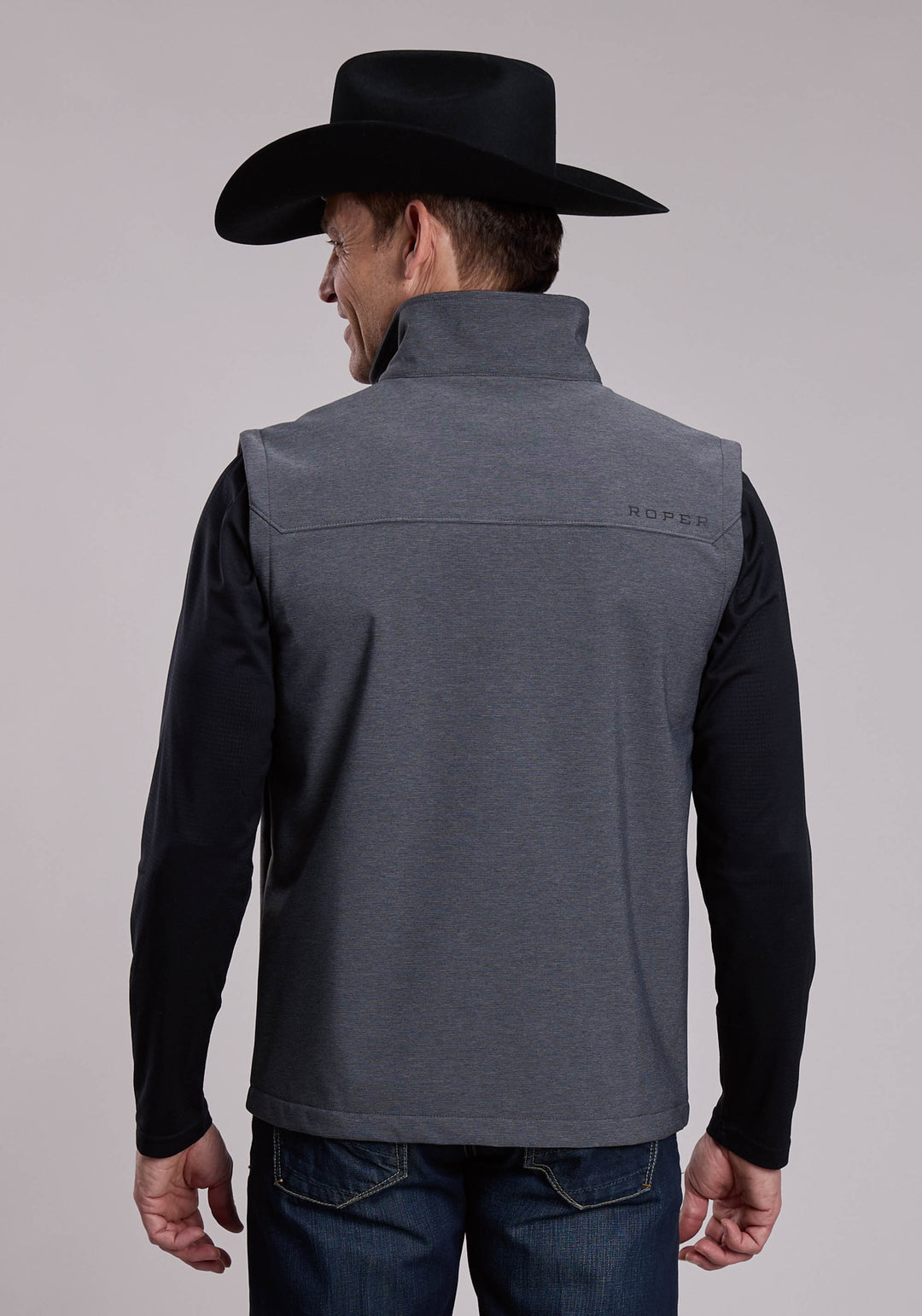 MENS ROPER TEXTURED CHARCOAL SOFTSHELL WESTERN VEST