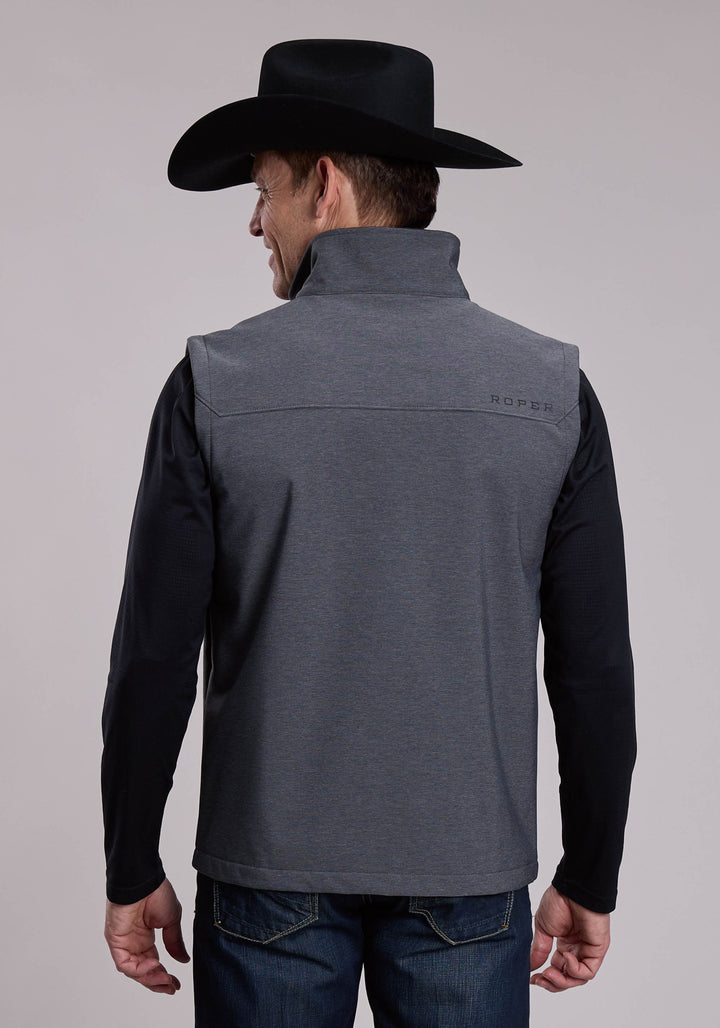 MENS ROPER TEXTURED CHARCOAL SOFTSHELL WESTERN VEST