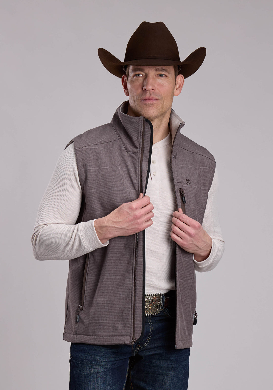 MENS ROPER COFFEE STRIPE SOFTSHELL WESTERN VEST