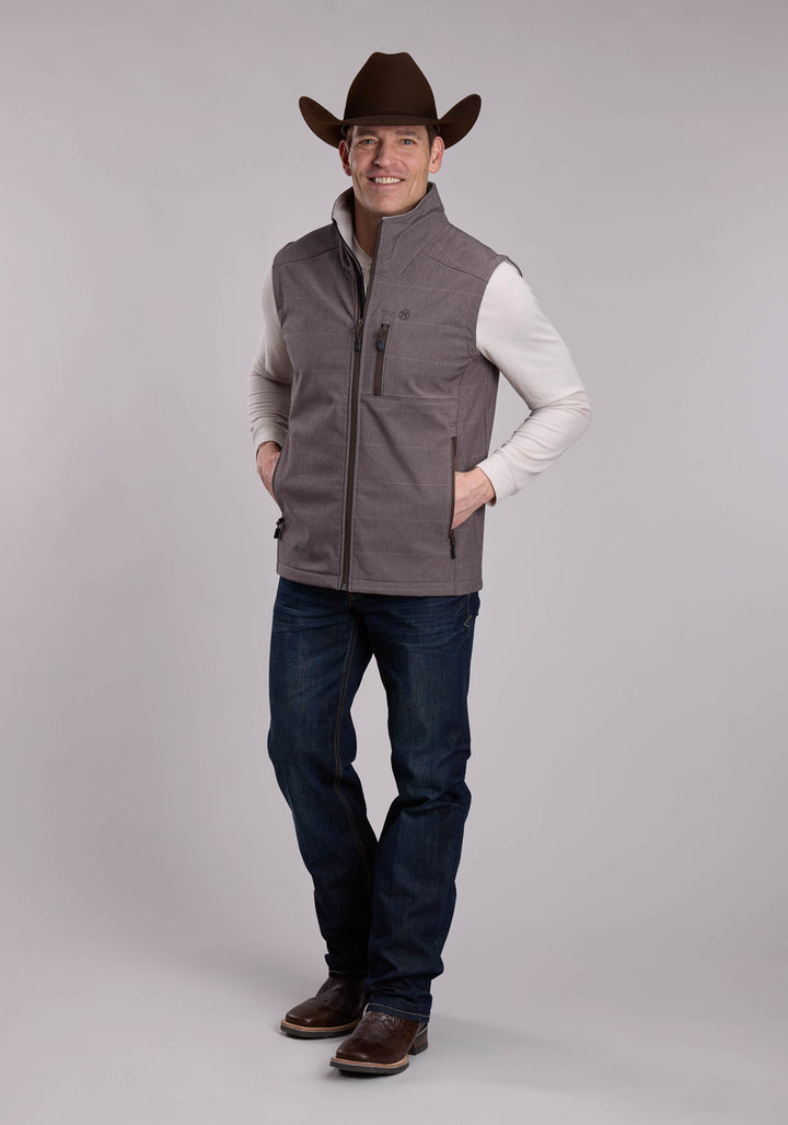 MENS ROPER COFFEE STRIPE SOFTSHELL WESTERN VEST