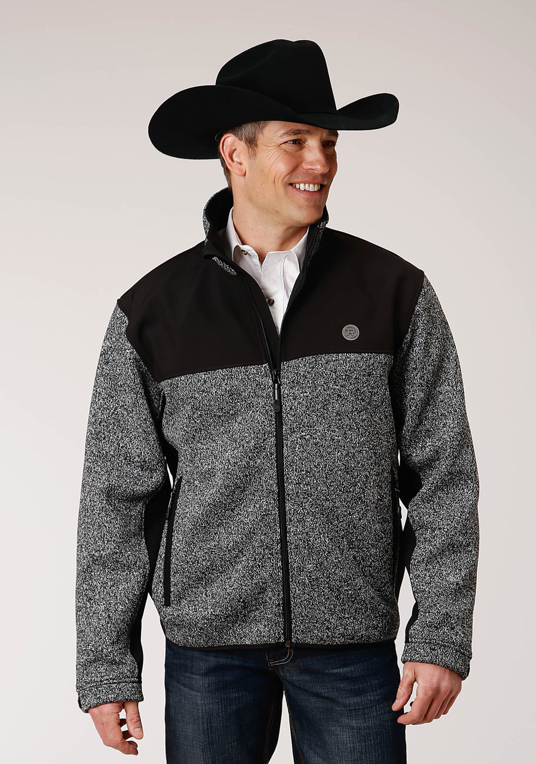 MENS HEATHERED CHARCOAL SWEATER KNIT JACKET