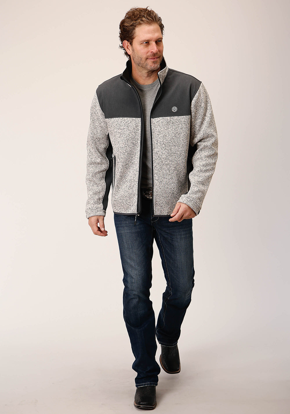 MENS OATMEAL SWEATER BONDED FLEECE JACKET