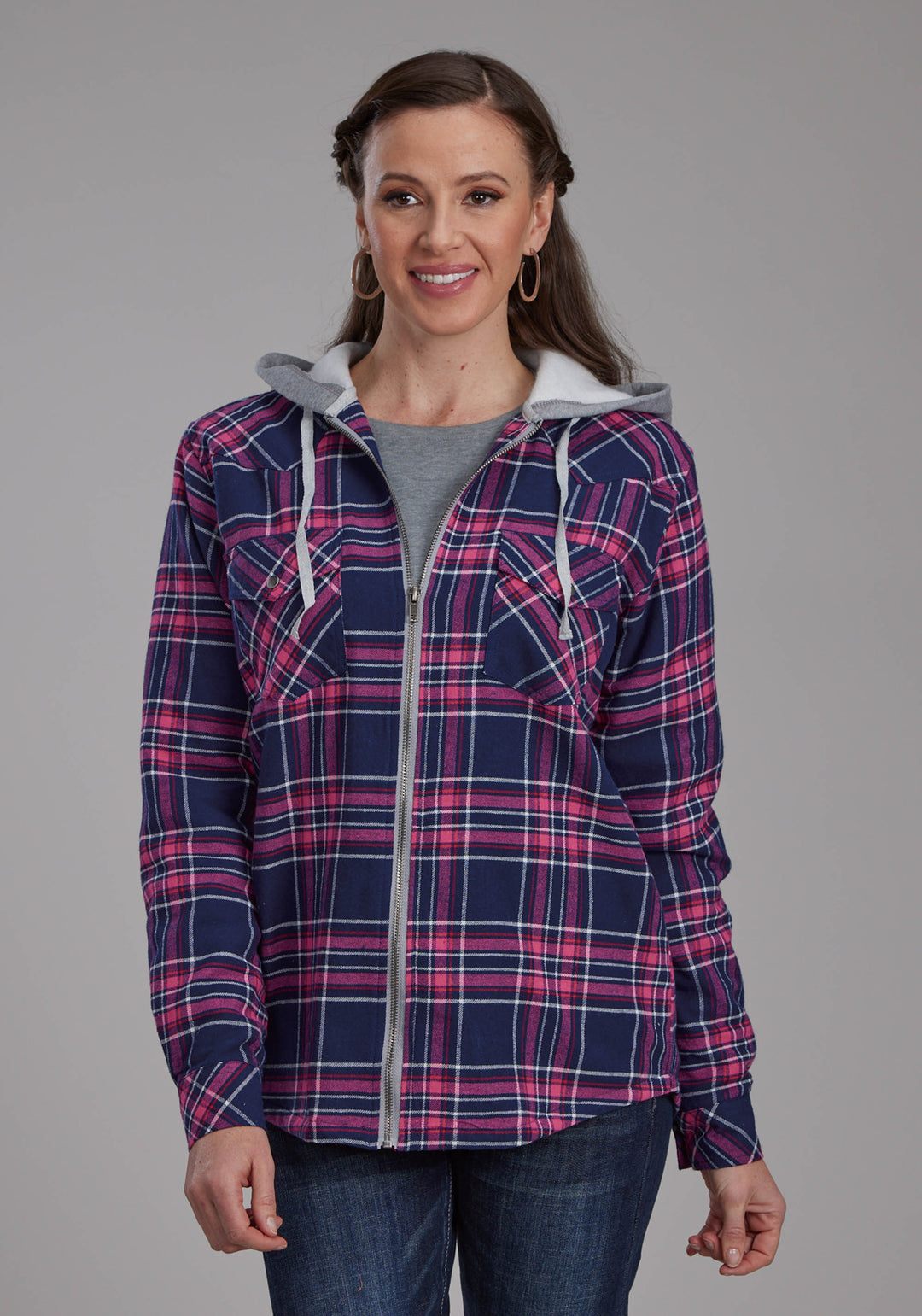 WOMENS THERMAL LINED FLANNEL SHIRT SNAP JACKET
