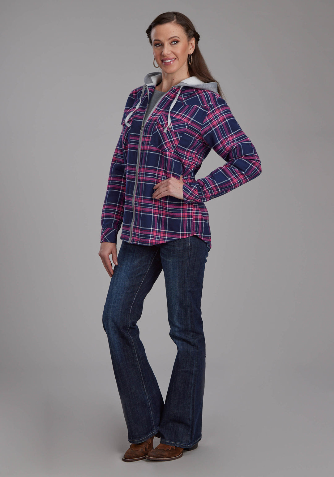 WOMENS THERMAL LINED FLANNEL SHIRT SNAP JACKET