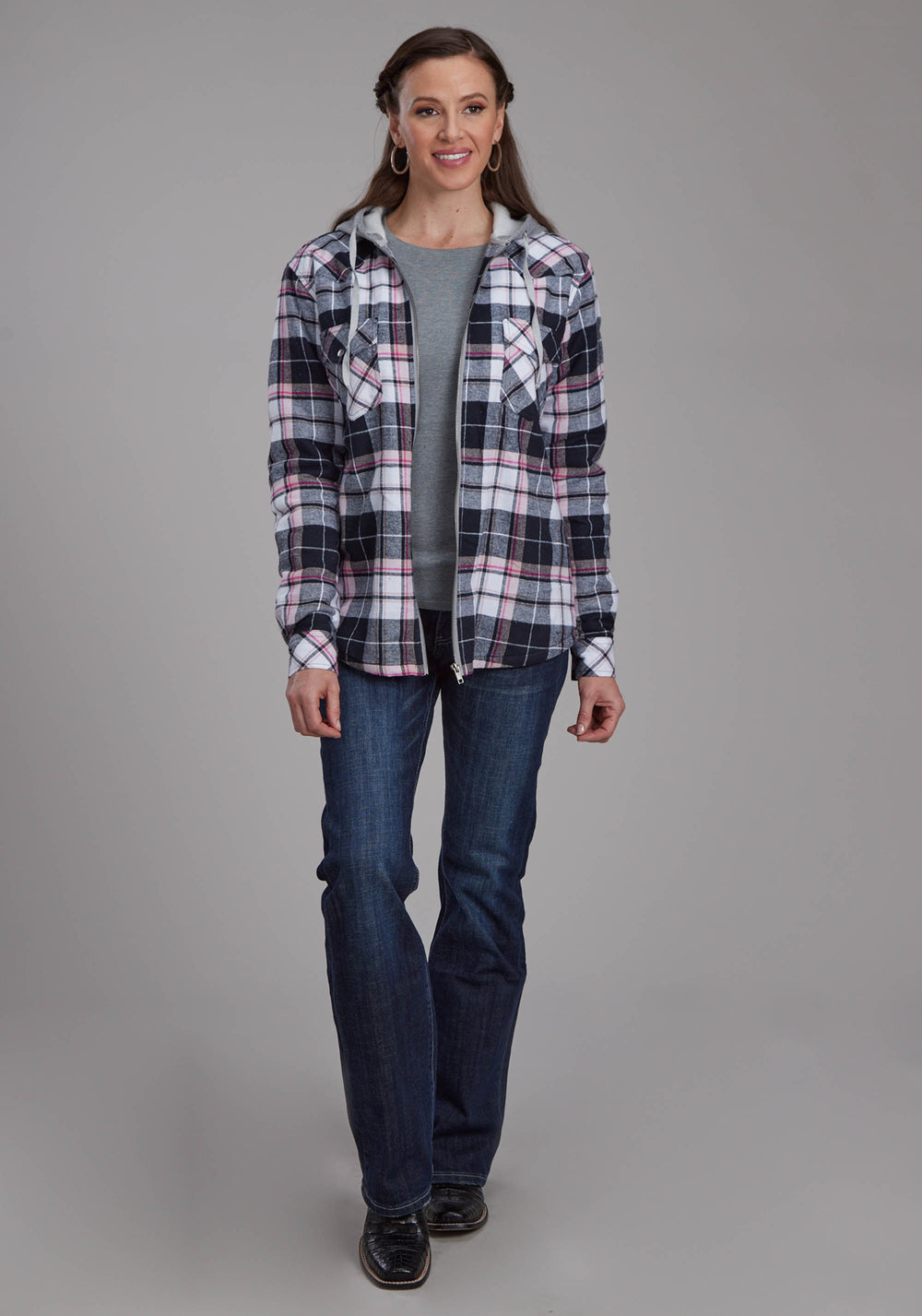 WOMENS THERMAL LINED FLANNEL SHIRT SNAP JACKET