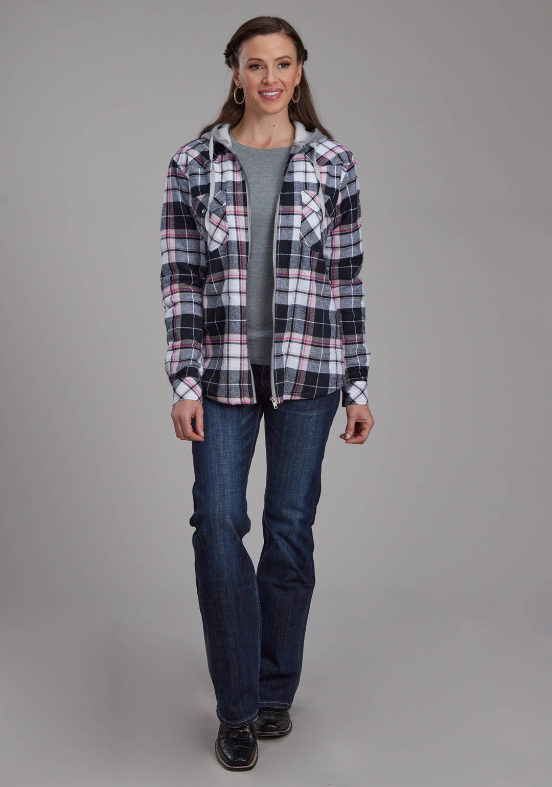 WOMENS THERMAL LINED FLANNEL SHIRT SNAP JACKET