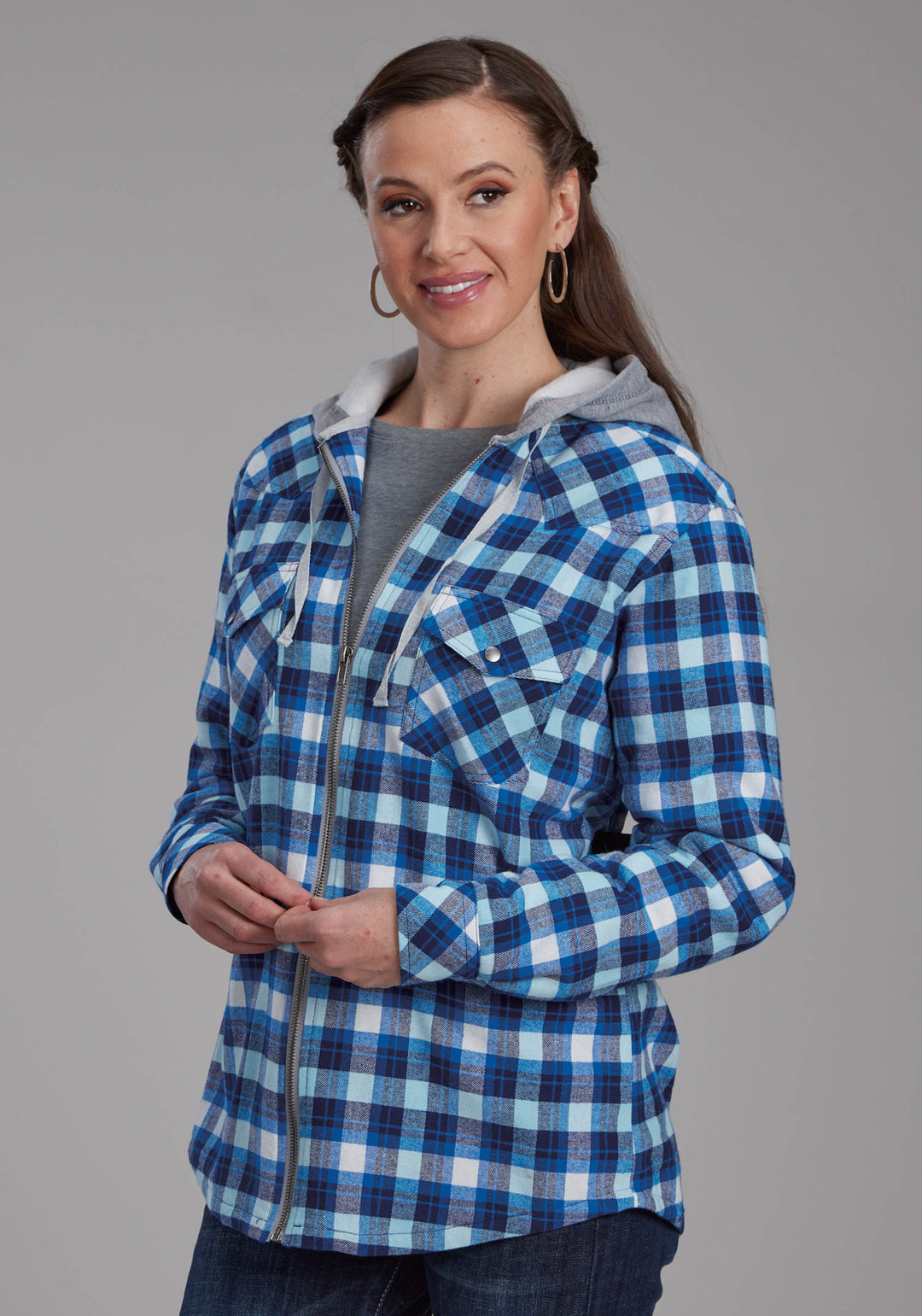 WOMENS THERMAL LINED FLANNEL SHIRT SNAP JACKET