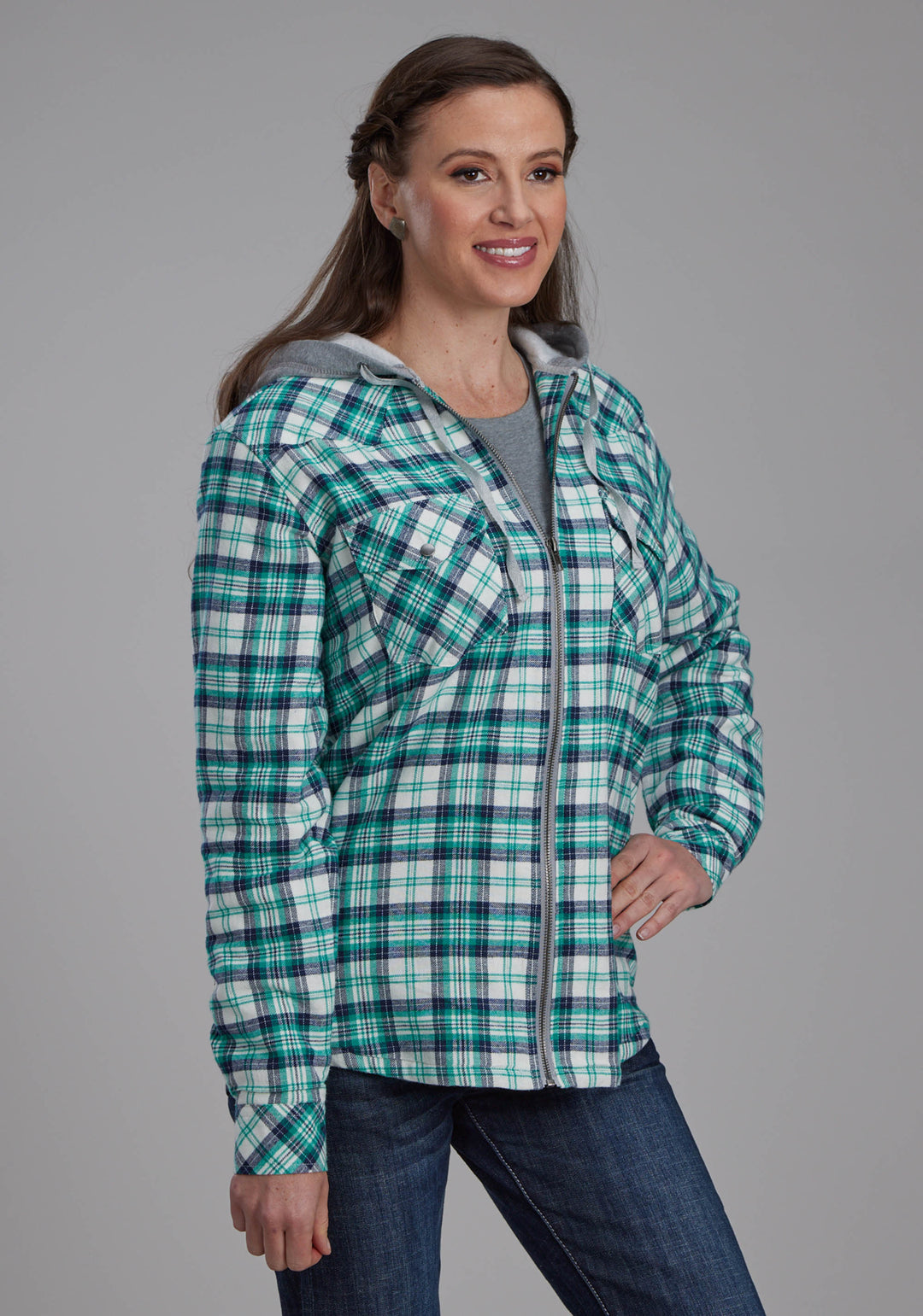 WOMENS THERMAL LINED FLANNEL SHIRT SNAP JACKET