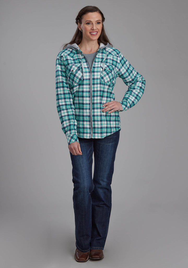 WOMENS THERMAL LINED FLANNEL SHIRT SNAP JACKET