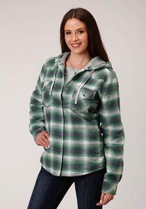 WOMENS LONG SLEEVE SNAP THERMAL LINED FLANNEL SHIRT JACKET