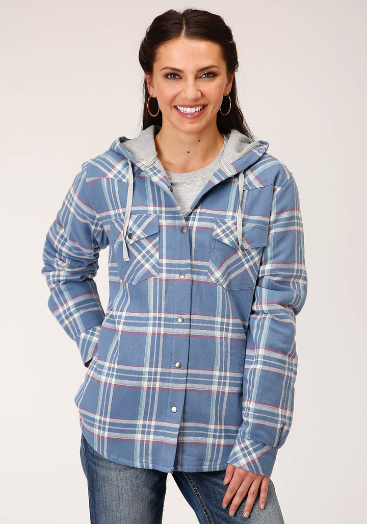 WOMENS LONG SLEEVE SNAP THERMAL LINED FLANNEL SHIRT JACKET
