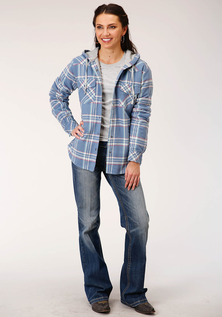 WOMENS LONG SLEEVE SNAP THERMAL LINED FLANNEL SHIRT JACKET