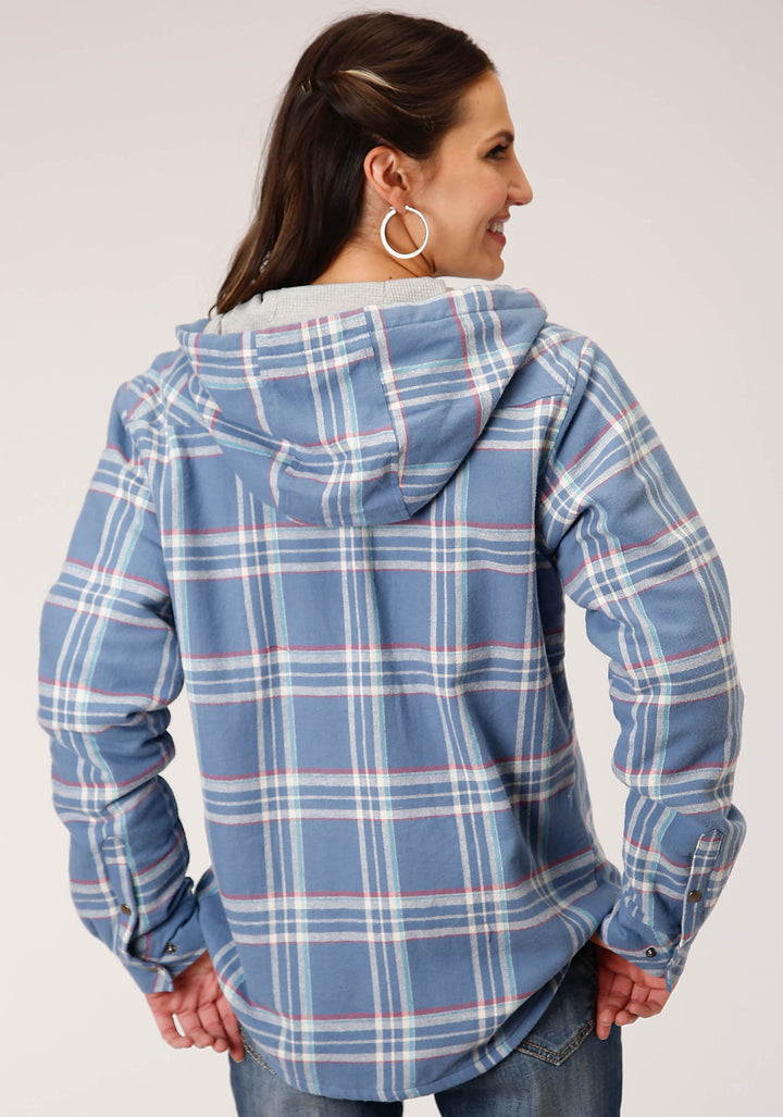 WOMENS LONG SLEEVE SNAP THERMAL LINED FLANNEL SHIRT JACKET