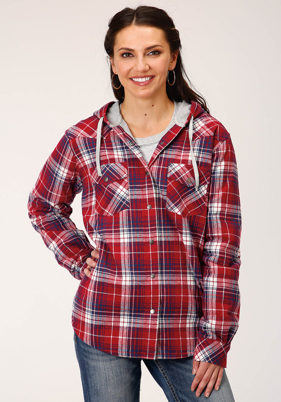 WOMENS LONG SLEEVE SNAP THERMAL LINED FLANNEL SHIRT JACKET