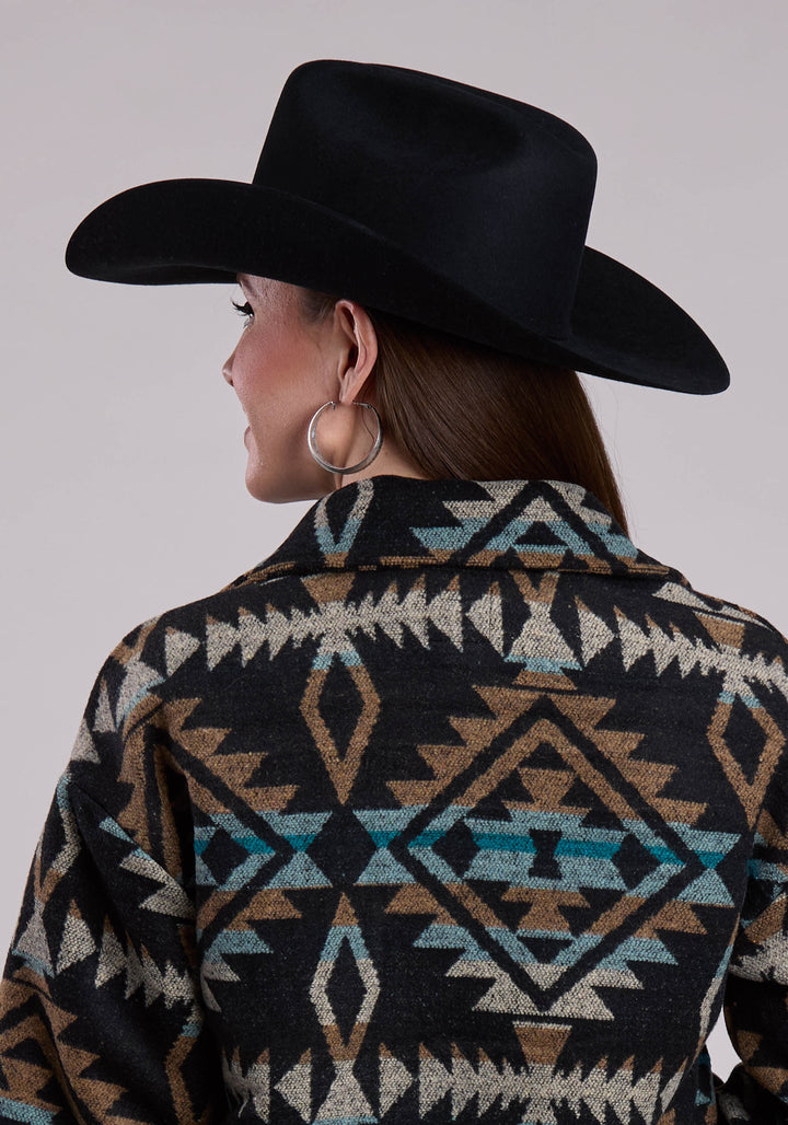 WOMENS ROPER WOVEN AZTEC BLACK TURQUOISE  BROWN SHIRT JACKET