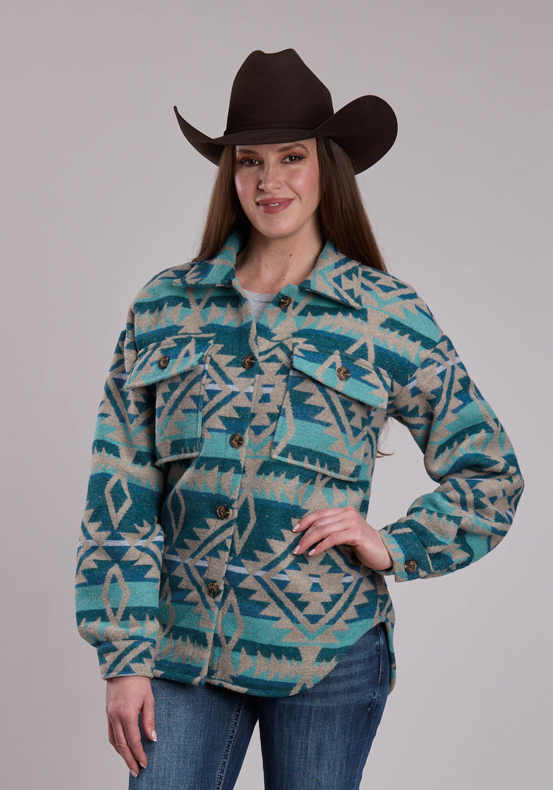 WOMENS ROPER WOVEN AZTEC WESTERN SHIRT JACKET