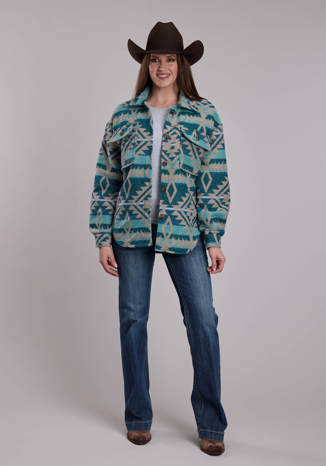 WOMENS ROPER WOVEN AZTEC WESTERN SHIRT JACKET