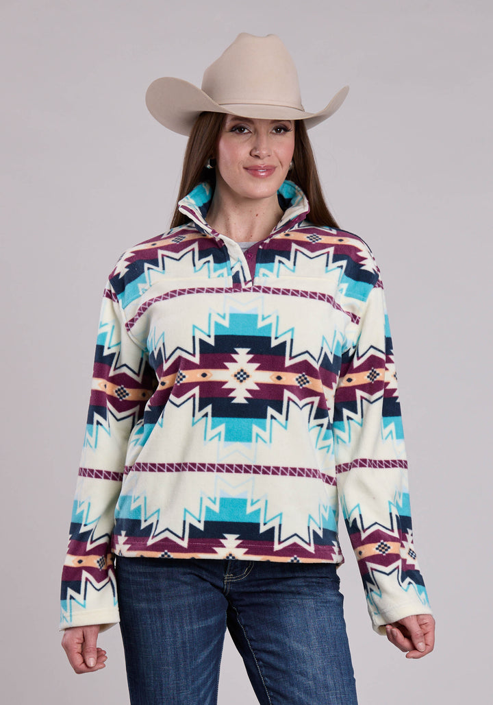 WOMENS JACKET SNAP LARGE AZTEC PRINT FLEECE PULLOVER WESTERN JACKET