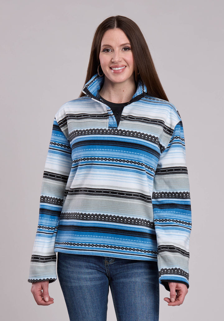 WOMENS JACKET SNAP BLUE BLACK GRAY HORIZONTAL AZTEC PRINT P O WESTERN JACKET