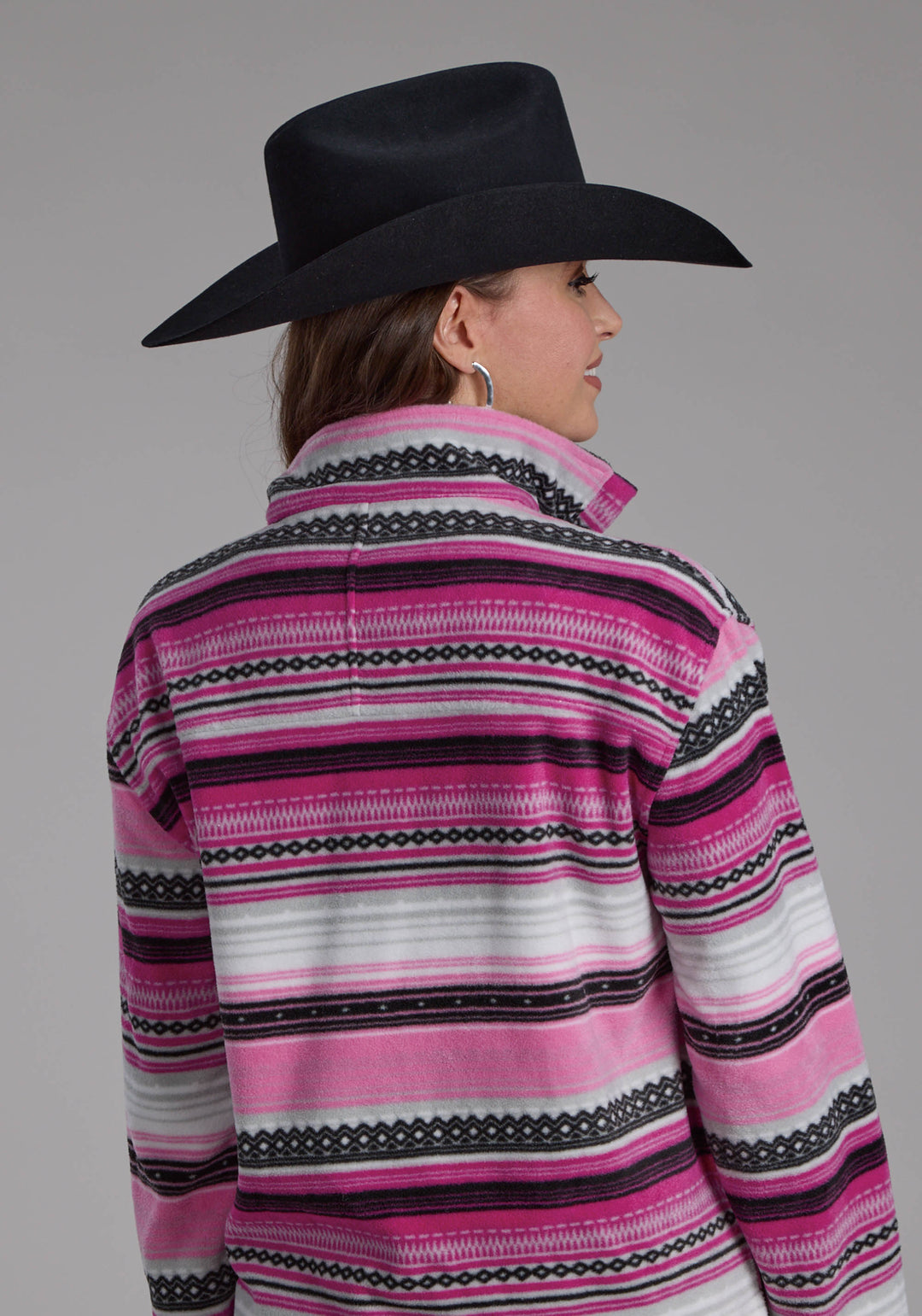 WOMENS PIINK BLACK AZTEC PRINTED AZTEC SNAP JACKET