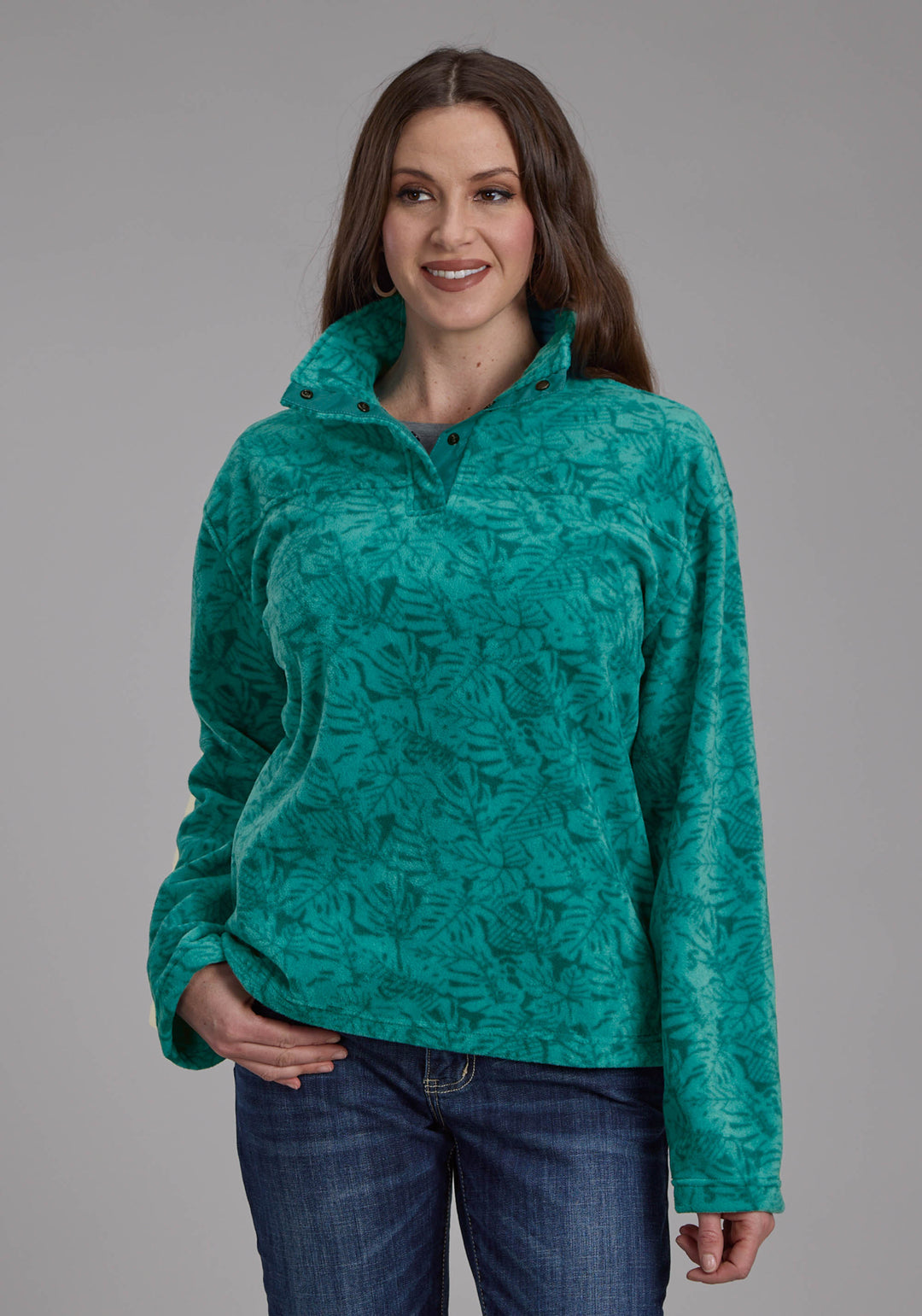 WOMENS JADE TROPICAL PRINT FLEECE SNAP JACKET