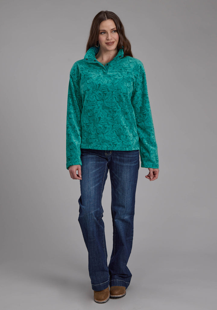 WOMENS JADE TROPICAL PRINT FLEECE SNAP JACKET