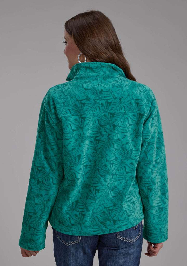 WOMENS JADE TROPICAL PRINT FLEECE SNAP JACKET