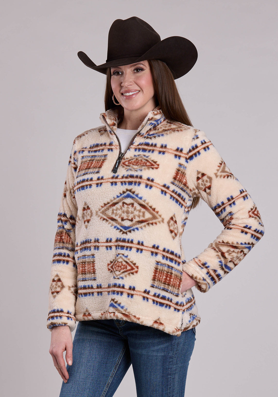 WOMENS JACKET ZIPPER 1/4 ZIP POLAR FLEECE PULLOVER WESTERN JACKET