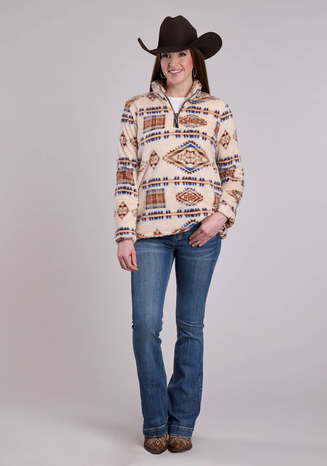 WOMENS JACKET ZIPPER 1/4 ZIP POLAR FLEECE PULLOVER WESTERN JACKET