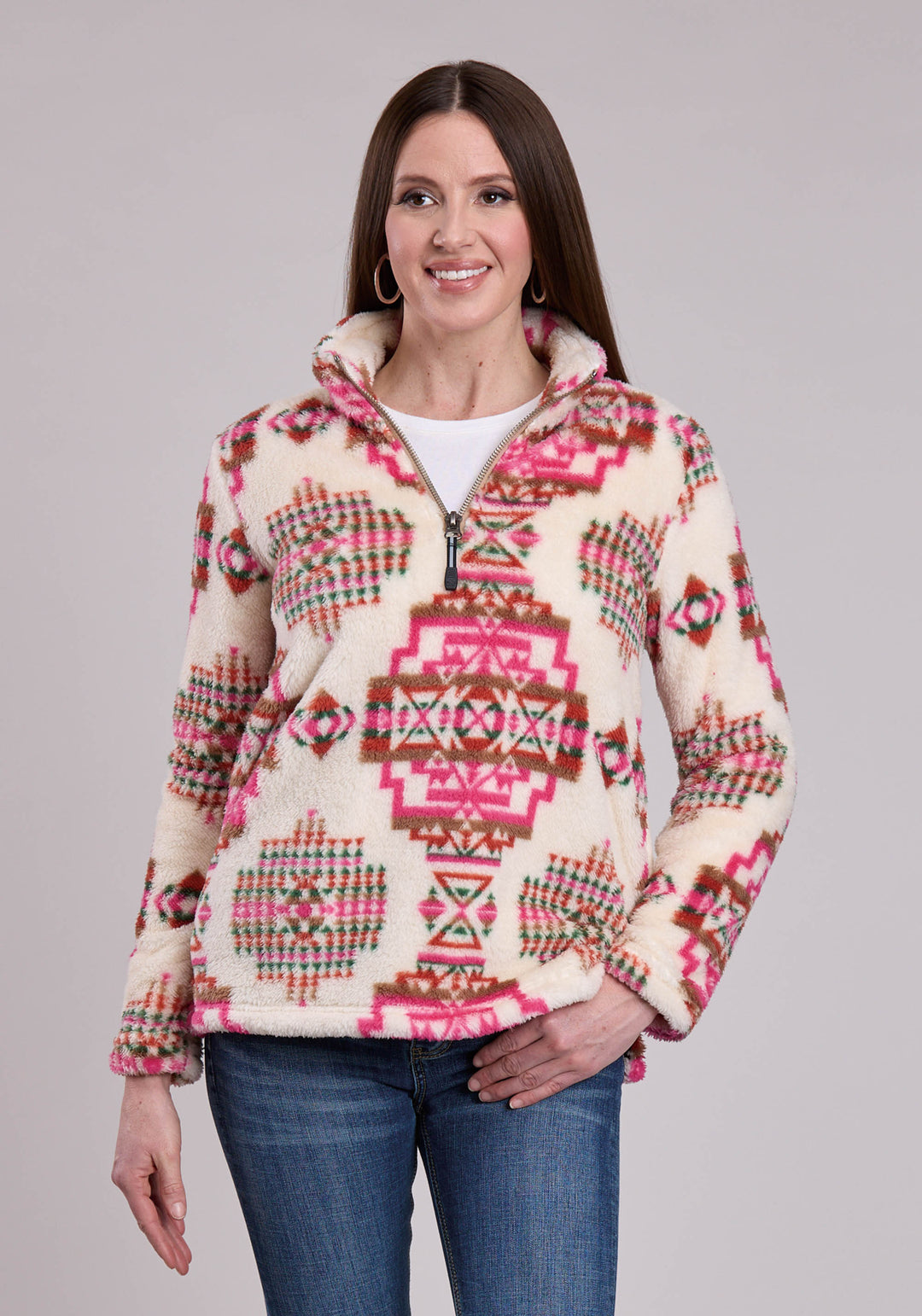 WOMENS JACKET ZIPPER 1/4 ZIP POLAR FLEECE PULLOVER WESTERN JACKET