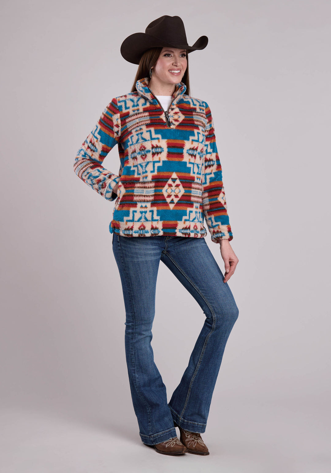 WOMENS JACKET ZIPPER 1/4 ZIP POLAR FLEECE PULLOVER WESTERN JACKET