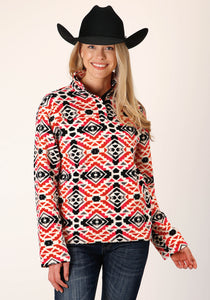 WOMENS GREY ORANGE PINK AZTEC PRINT FLEECE PULLOVER Roper Apparel Footwear