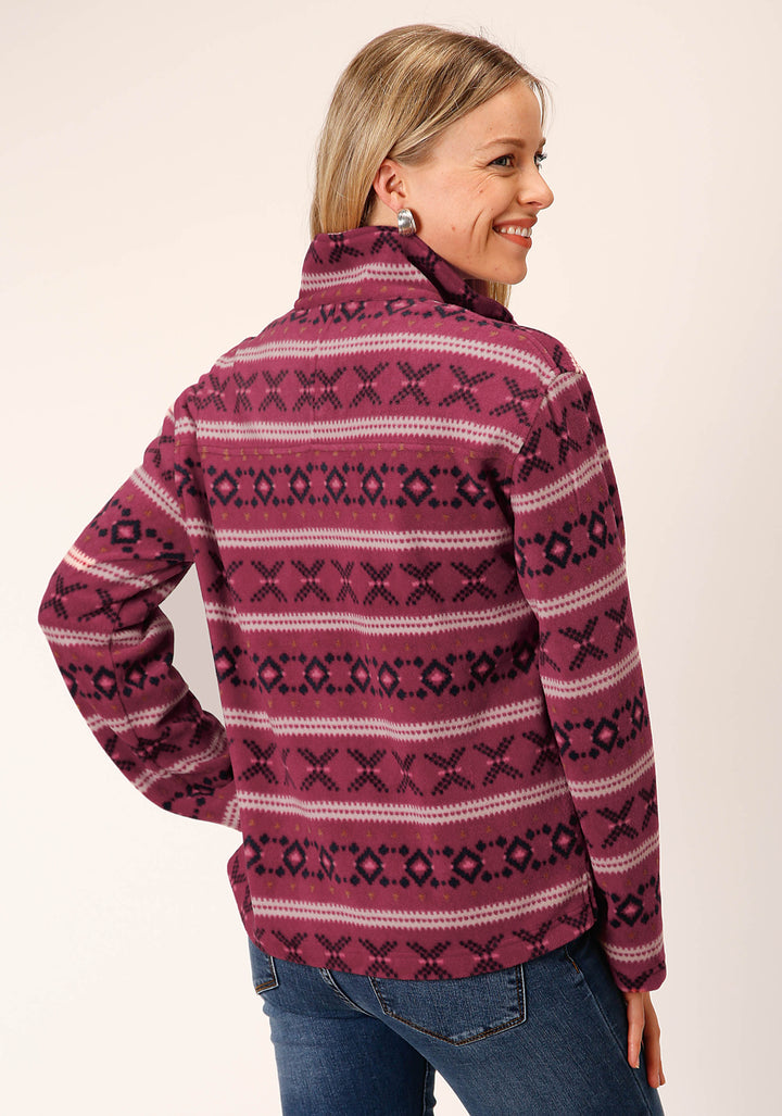 WOMENS RUSTY RED AZTEC PRINT FLEECE PULLOVER