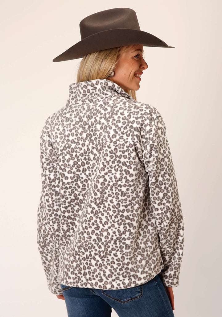 WOMENS SNOW LEOPARD PRINT FLEECE PULLOVER