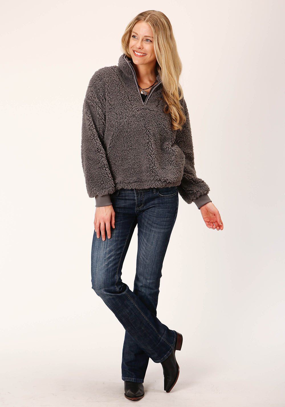 WOMENS CHARCOAL POLAR FLEECE PULLOVER