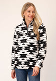 WOMENS BLACK WHITE AZTEC POLAR FLEECE PULLOVER