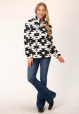 WOMENS BLACK WHITE AZTEC POLAR FLEECE PULLOVER