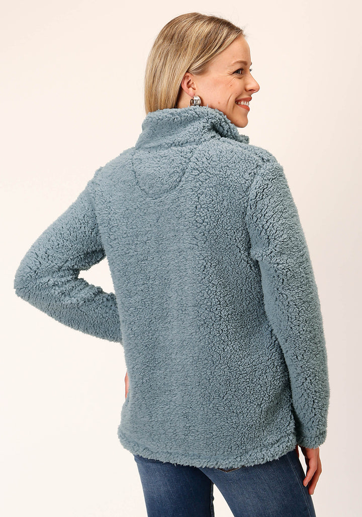 WOMENS SOLID STEEL BLUE POLAR FLEECE PULLOVER