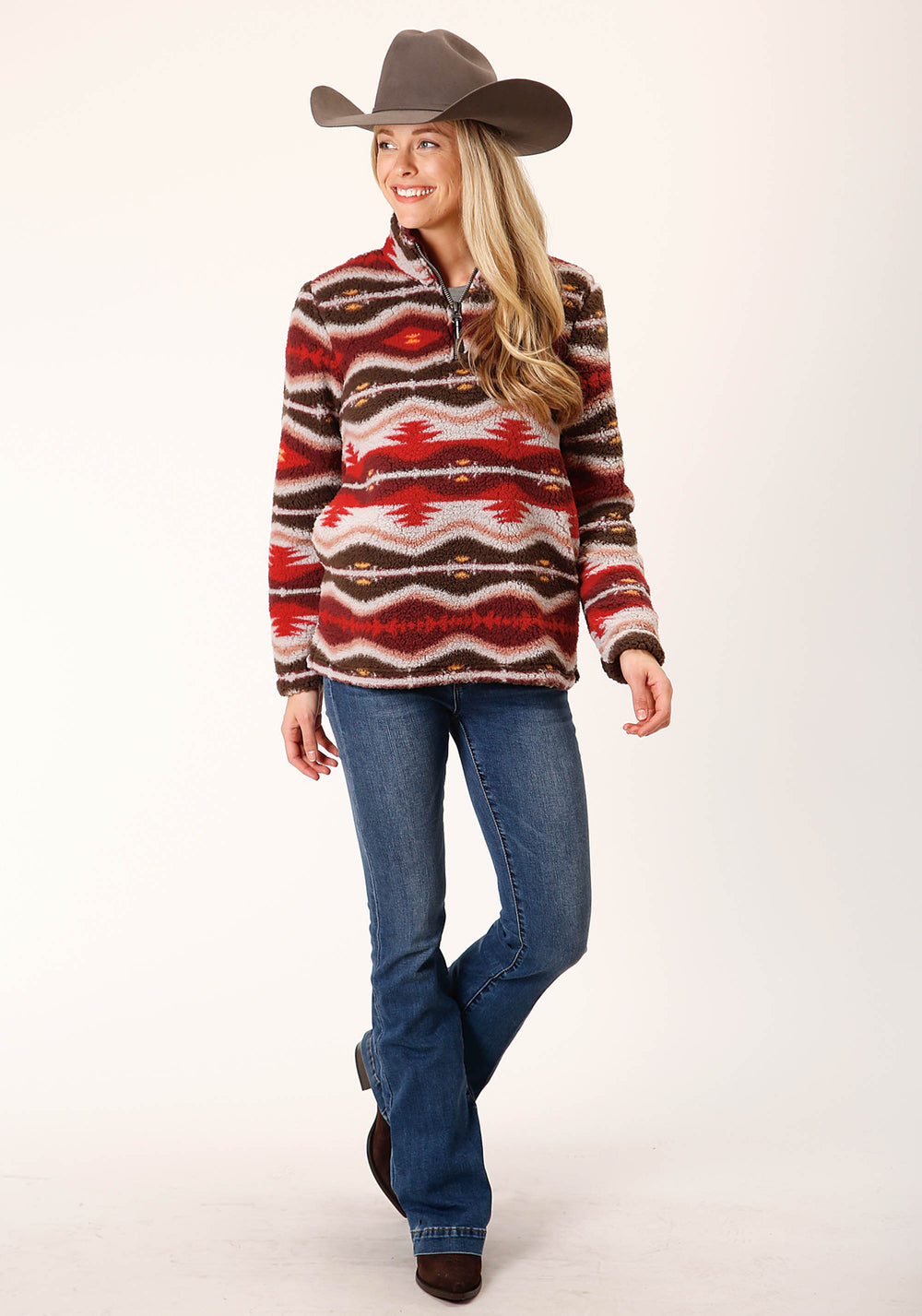 WOMENS BLANKET AZTEC POLAR FLEECE PULLOVER