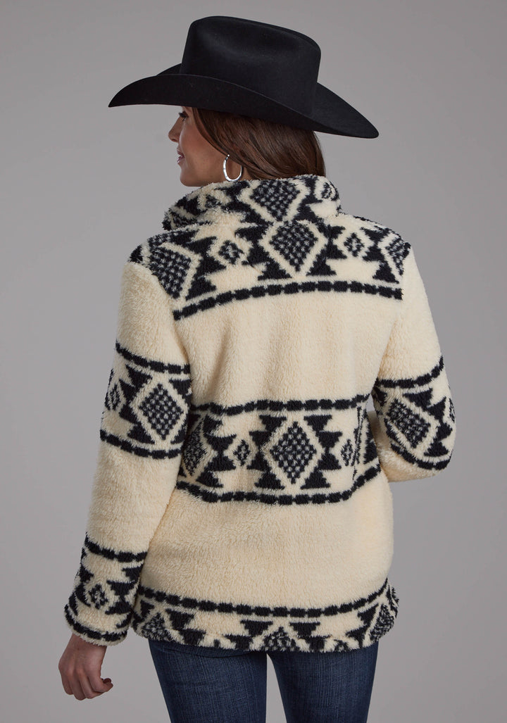 WOMENS BLACK CREAM AZTEC STRIPE ZIPPER JACKET