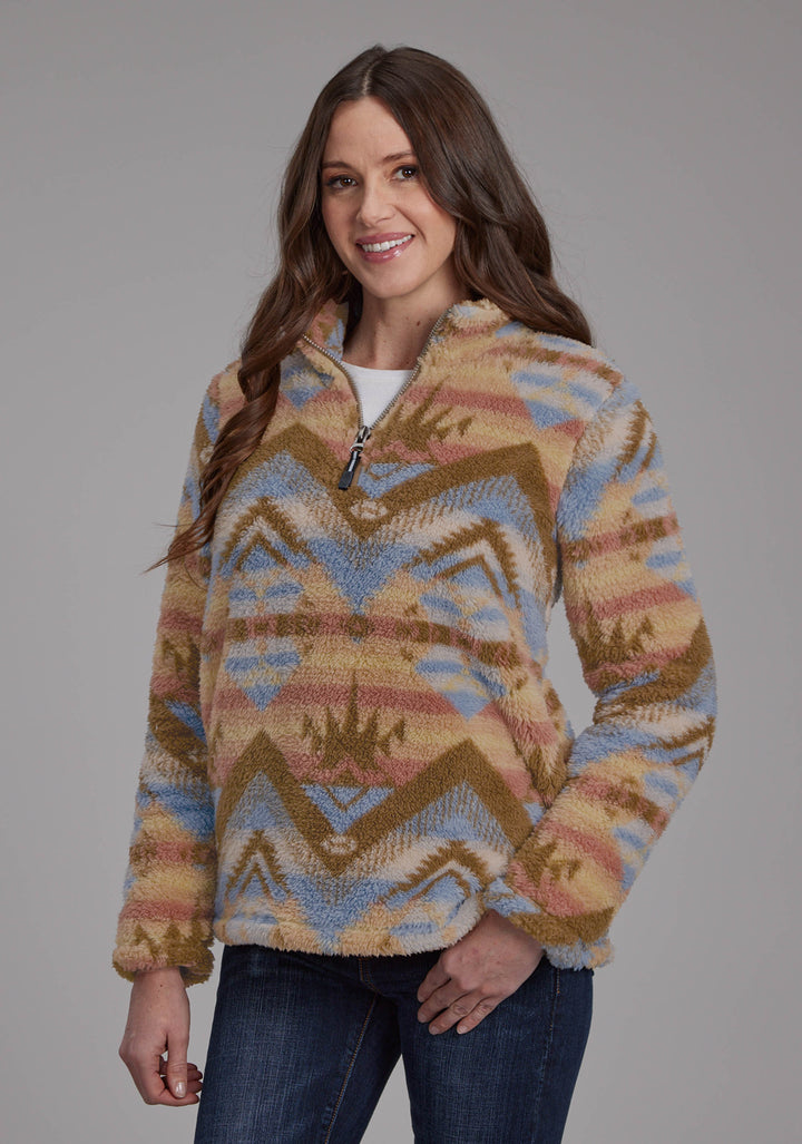 WOMENS BROWN AZTEC PRINT ZIPPER JACKET